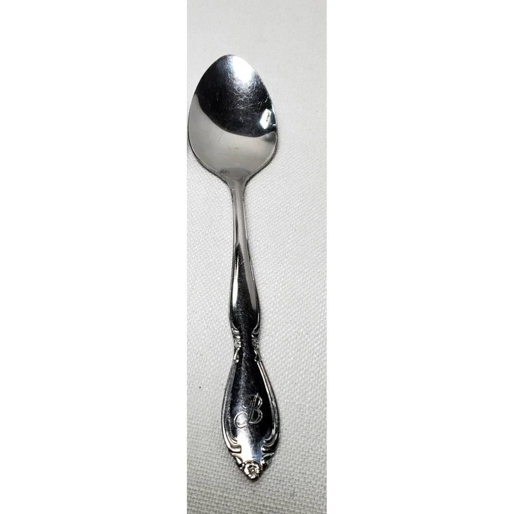 Vintage Stainless Steel Teaspoon Monogram B Floral Scroll Pattern Taiwan Replace
